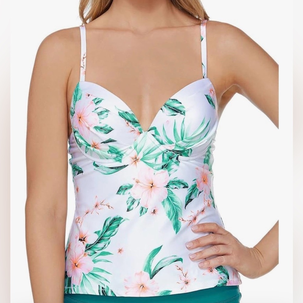NWT Raisins White Aloha Nights Moonshadow Swim Tankini Top large